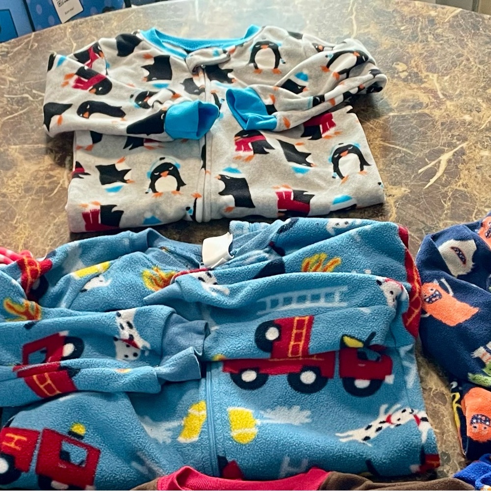 Lot of 7 Infant Boys Blanket Sleepers-Mixed Sizes-18 mos, 24 mos.. Carters, etc…